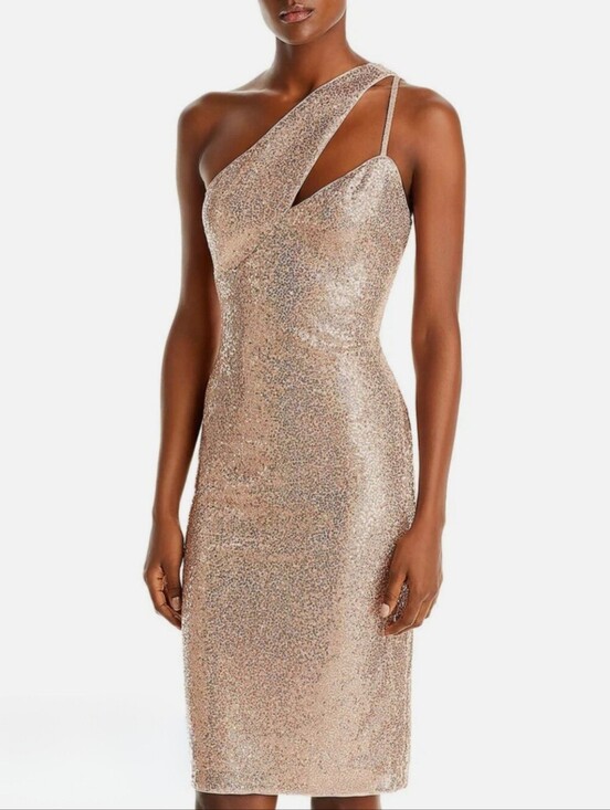 Aqua Dresses & Skirts - Aqua Sequin One-Shoulder Copper Midi Bodycon Cocktail/Party/Wedding Dress NEW!!